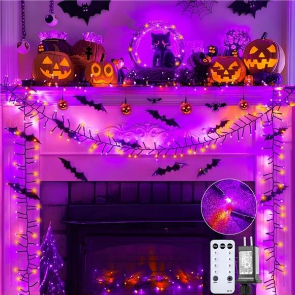 Halloween String Lights Outdoor Cluster Lights - 500 LED 25 Ft Orange Purple - Picture 1 of 7
